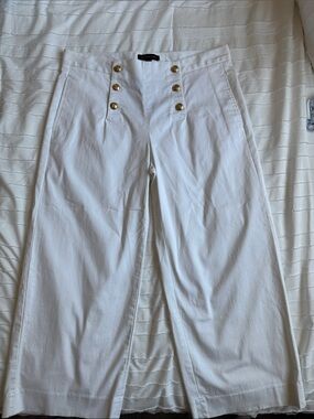 Banana Republic White Wide-Leg Sailor Pants with Gold Buttons